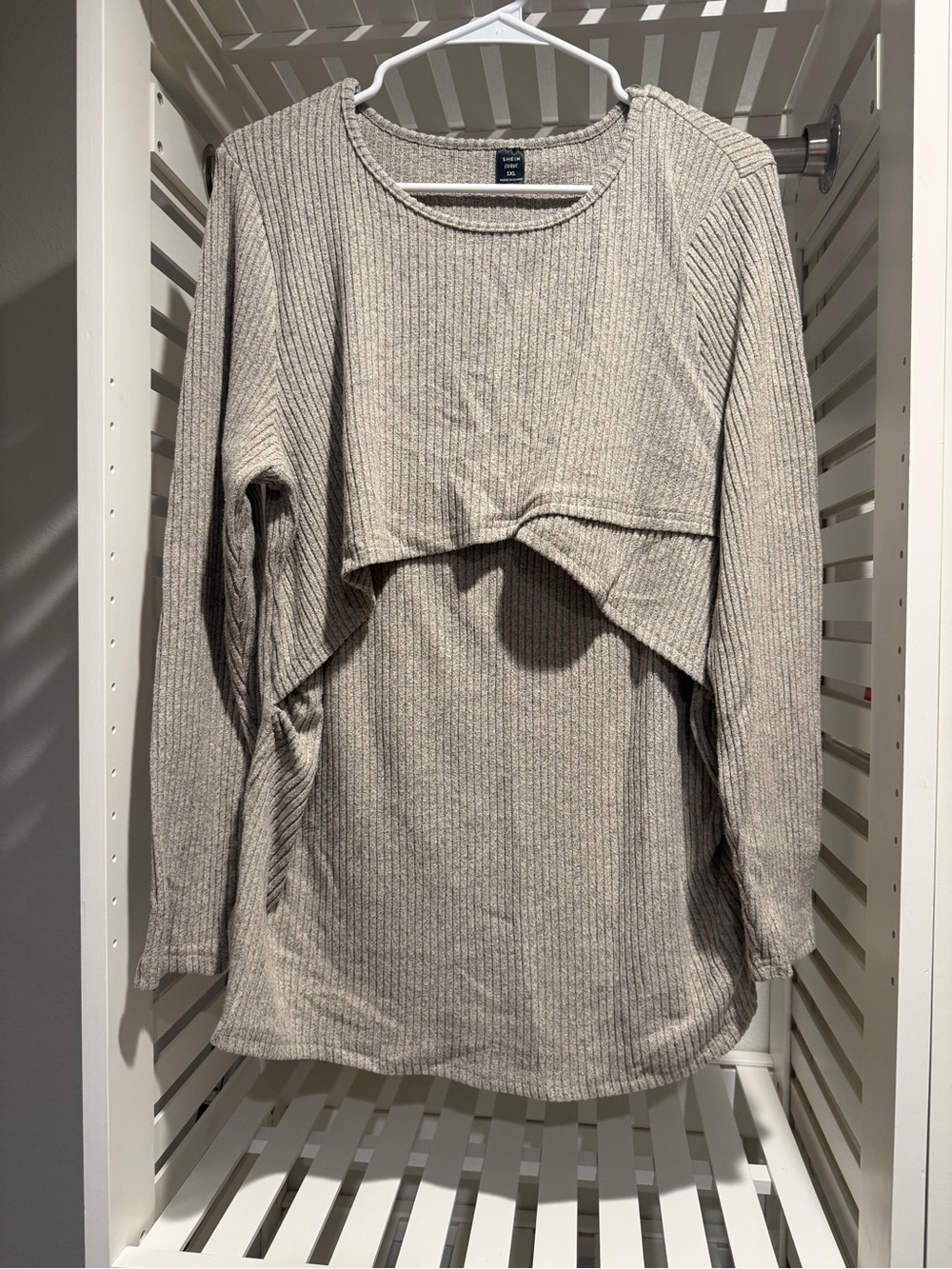 SHEIN Taupe Ribbed Layered Long Sleeve Nursing Top0030
